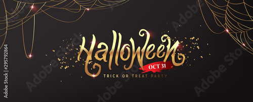 Happy Halloween text golden texture banners party invitation background.Vector illustration .