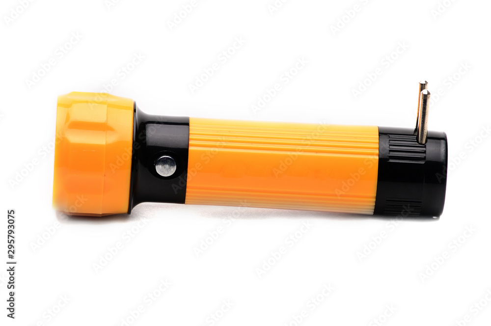 LED flashlight with the ability to recharge from the network on a white background LED flashlight with the ability to recharge from the network on a white background