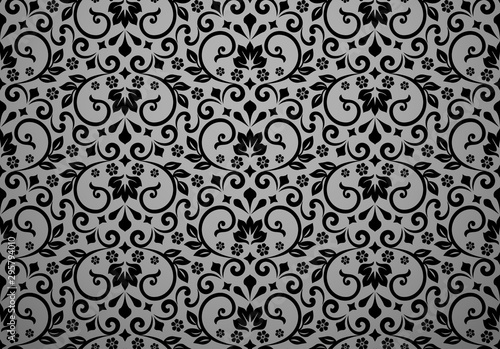 Wallpaper in the style of Baroque. Seamless vector background. Black floral ornament. Graphic pattern for fabric, wallpaper, packaging. Ornate Damask flower ornament