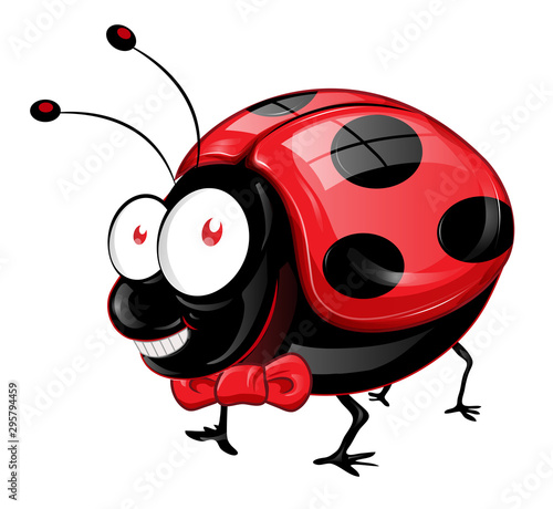 Lady Bug cartoon With Bow tie isolated on White Background