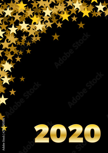 2020 Happy New Year celebrate vertical card with holiday greetings and golden stars