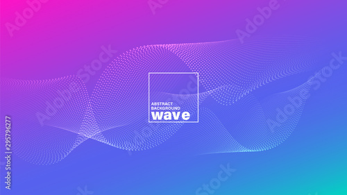 Abstract wave shape on gradient vivid bright magenta blue background. Minimal futuristic design backdrop.