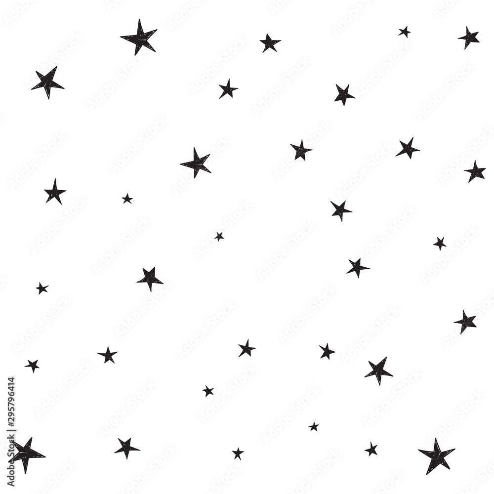 Set of cute hand drawn star. Abstract vector background with black starry.