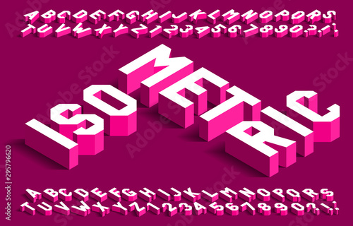 Isometric alphabet font. 3d effect simple geometric letters and numbers with shadow. Stock vector typeface for your design.