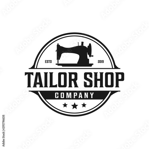 Old sewing machine for vintage tailor shop, tailor logo design
