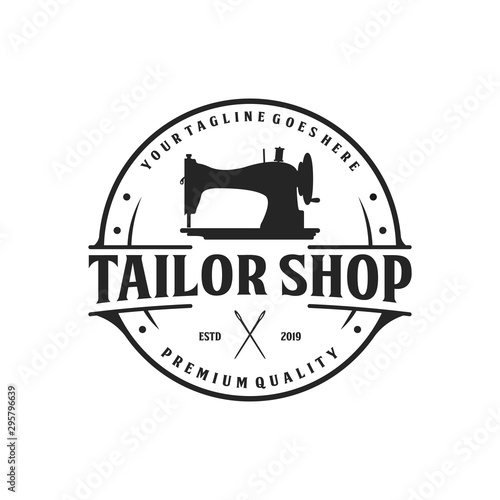 Old sewing machine for vintage tailor shop, tailor logo design