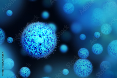 Human Virus, flu, view of a virus under a microscope, Viral disease outbreak. Infectious disease. 3d rendering photo