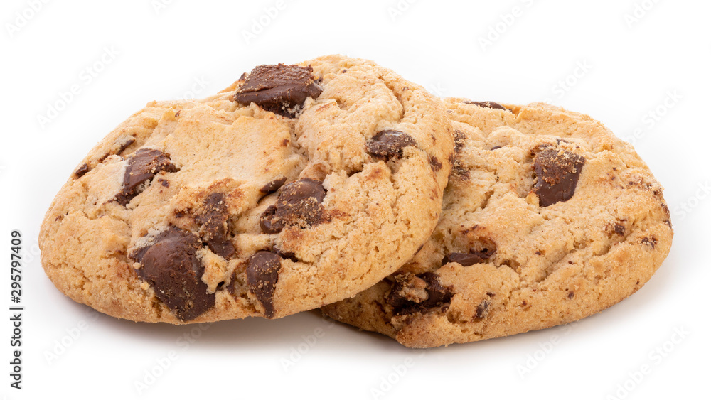 Chocolate chip cookies isolated on white background with shadow. Chocolate chip cookies isolated on white background with shadow.