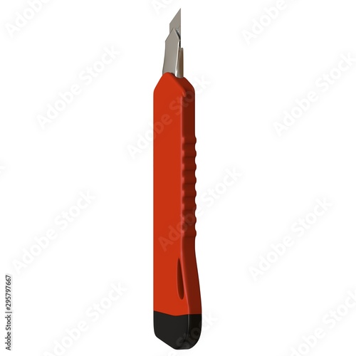 Red paper knife isolated on white background. 3D rendering of excellent quality in high resolution. It can be enlarged and used as a background or texture.