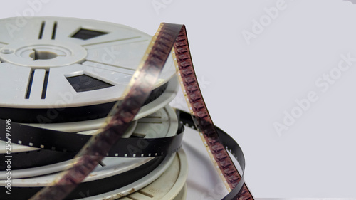 8mm film for cinema.  film and reels. old cine film.  photo