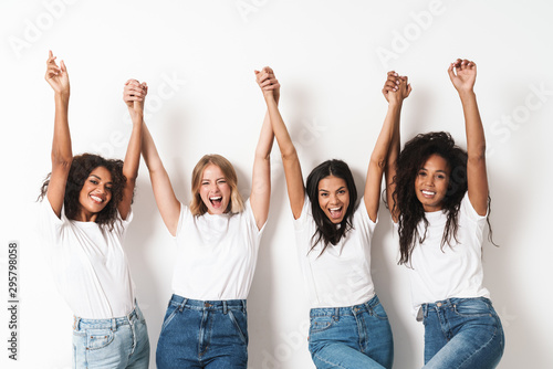 Optimistic cheery young women multiracial friends