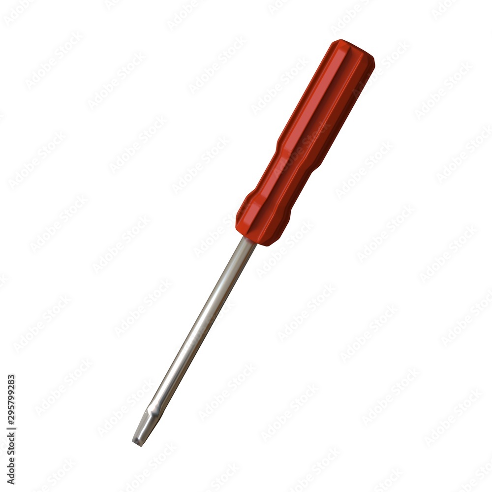 Screwdriver with a red pen on a white background, isolate. 3D rendering of excellent quality in high resolution. It can be enlarged and used as a background or texture. Screwdriver with a red pen on a white background, isolate. 3D rendering of excellent quality in high resolution. It can be enlarged and used as a background or texture.
