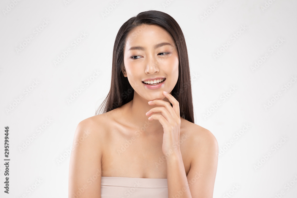 Beautiful Asian woman touching chin smile with clean and fresh skin Happiness and cheerful with positive emotional,isolated on white background,Beauty and Cosmetics Concept Beautiful Asian woman touching chin smile with clean and fresh skin Happiness and cheerful with positive emotional,isolated on white background,Beauty and Cosmetics Concept