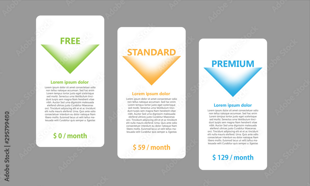 Vector layout, product and services three price plan template Vector layout, product and services three price plan template