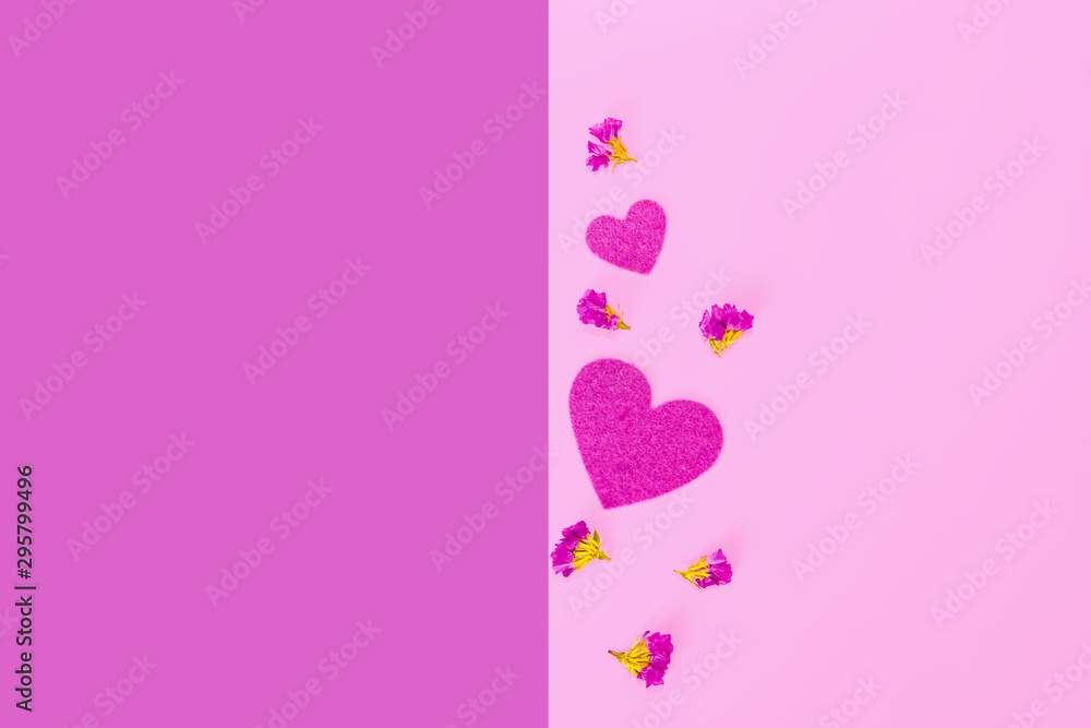 Velvet paper hearts and flowers, abstract pattern blank for Valentine's day, copy space Velvet paper hearts and flowers, abstract pattern blank for Valentine's day, copy space
