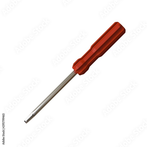 Screwdriver with a red pen on a white background, isolate. 3D rendering of excellent quality in high resolution. It can be enlarged and used as a background or texture.