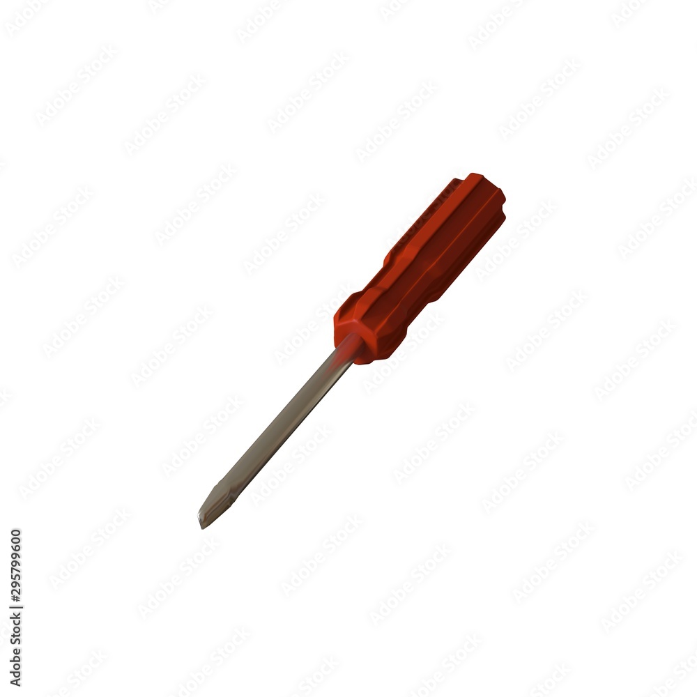 Screwdriver with a red pen on a white background, isolate. 3D rendering of excellent quality in high resolution. It can be enlarged and used as a background or texture. Screwdriver with a red pen on a white background, isolate. 3D rendering of excellent quality in high resolution. It can be enlarged and used as a background or texture.