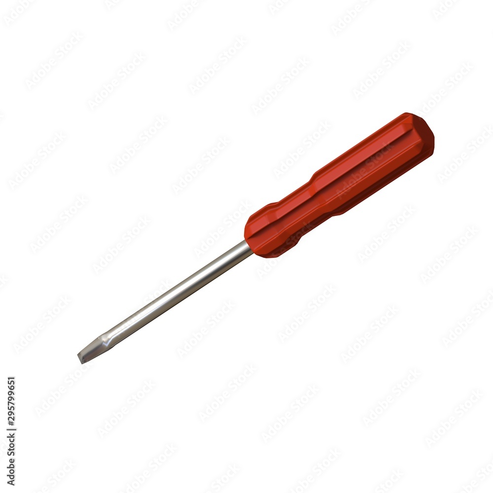 Screwdriver with a red pen on a white background, isolate. 3D rendering of excellent quality in high resolution. It can be enlarged and used as a background or texture. Screwdriver with a red pen on a white background, isolate. 3D rendering of excellent quality in high resolution. It can be enlarged and used as a background or texture.
