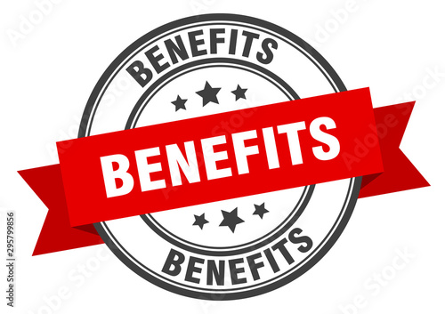 benefits label. benefits red band sign. benefits