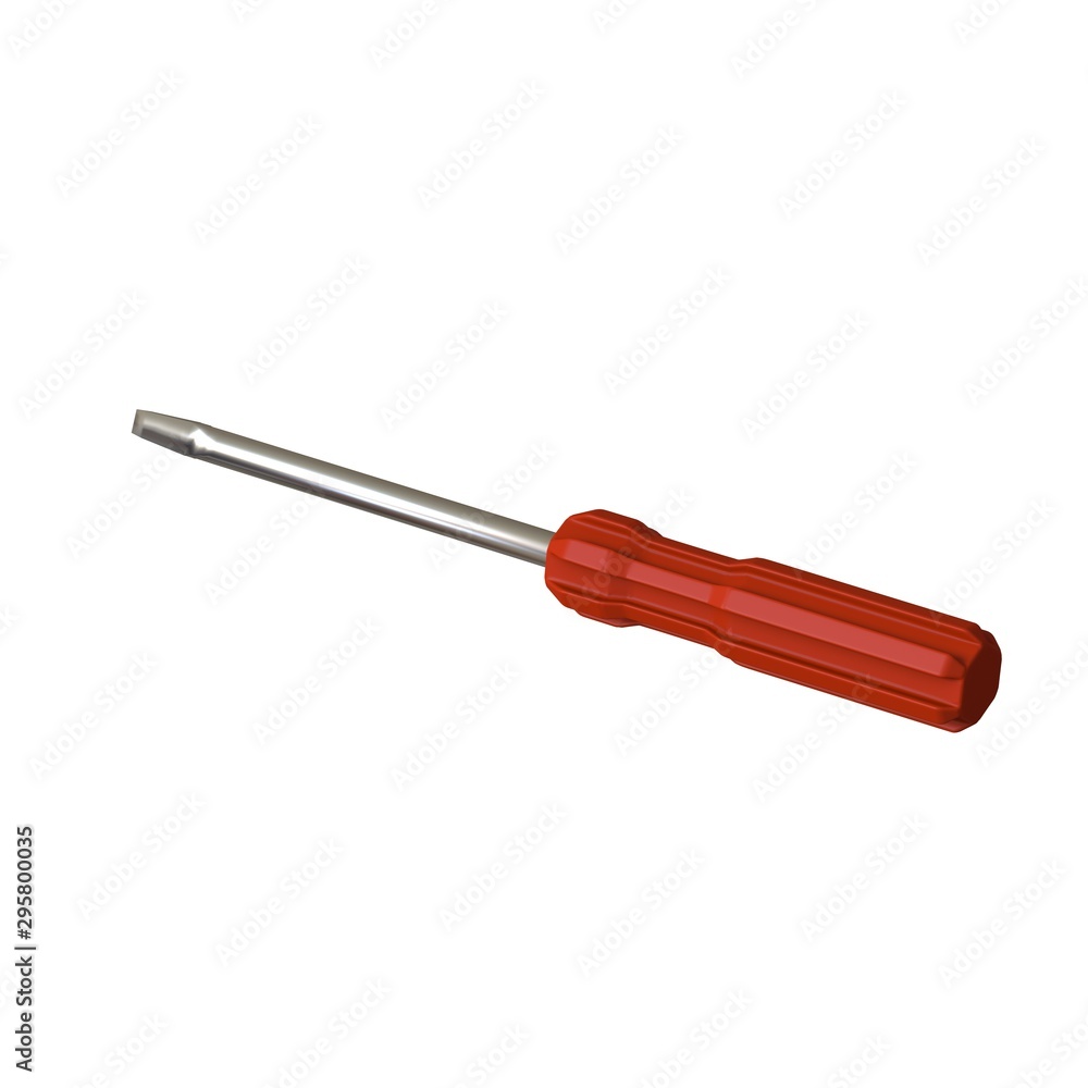 Screwdriver with a red pen on a white background, isolate. 3D rendering of excellent quality in high resolution. It can be enlarged and used as a background or texture. Screwdriver with a red pen on a white background, isolate. 3D rendering of excellent quality in high resolution. It can be enlarged and used as a background or texture.