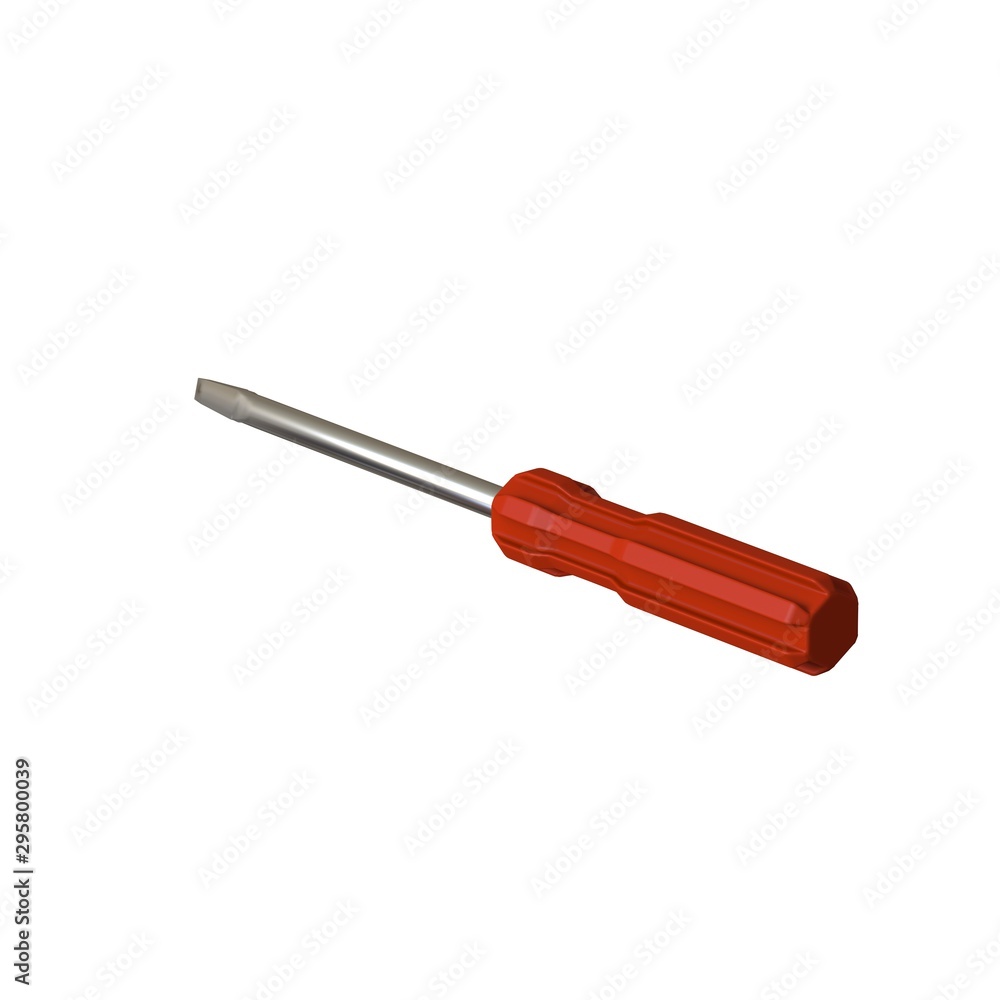 Screwdriver with a red pen on a white background, isolate. 3D rendering of excellent quality in high resolution. It can be enlarged and used as a background or texture. Screwdriver with a red pen on a white background, isolate. 3D rendering of excellent quality in high resolution. It can be enlarged and used as a background or texture.