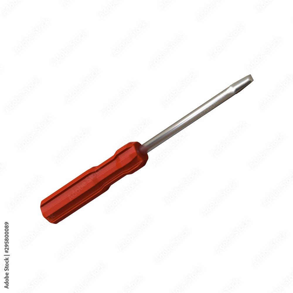 Screwdriver with a red pen on a white background, isolate. 3D rendering of excellent quality in high resolution. It can be enlarged and used as a background or texture. Screwdriver with a red pen on a white background, isolate. 3D rendering of excellent quality in high resolution. It can be enlarged and used as a background or texture.