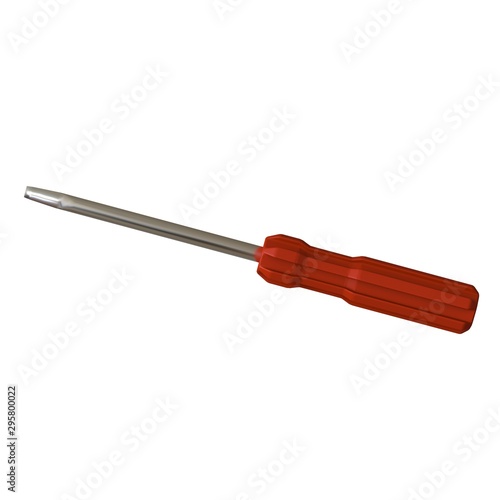 Screwdriver with a red pen on a white background, isolate. 3D rendering of excellent quality in high resolution. It can be enlarged and used as a background or texture.