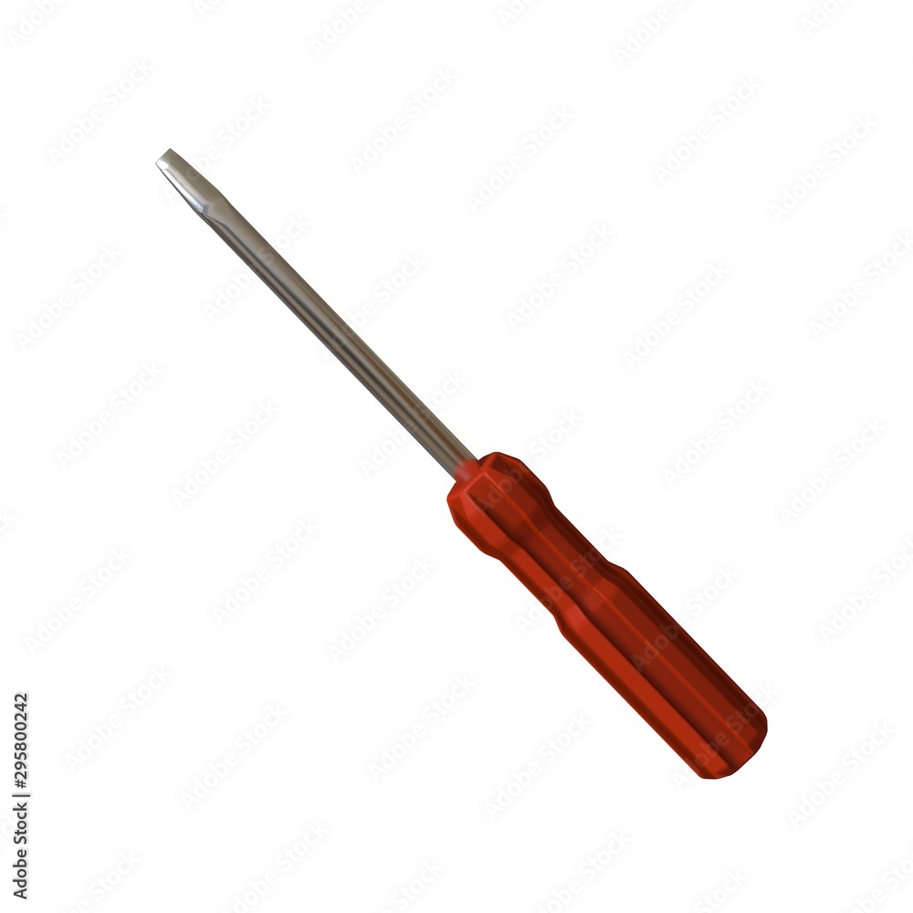 Screwdriver with a red pen on a white background, isolate. 3D rendering of excellent quality in high resolution. It can be enlarged and used as a background or texture. Screwdriver with a red pen on a white background, isolate. 3D rendering of excellent quality in high resolution. It can be enlarged and used as a background or texture.