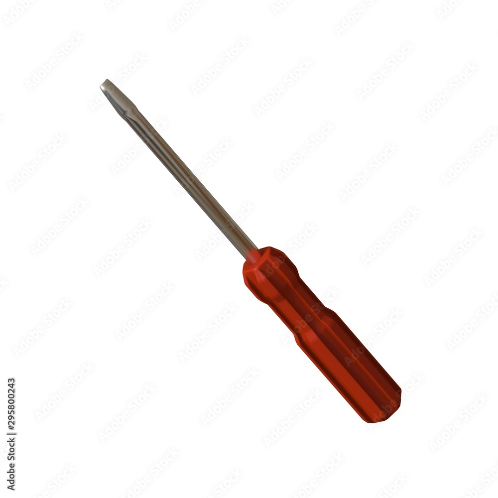Screwdriver with a red pen on a white background, isolate. 3D rendering of excellent quality in high resolution. It can be enlarged and used as a background or texture. Screwdriver with a red pen on a white background, isolate. 3D rendering of excellent quality in high resolution. It can be enlarged and used as a background or texture.