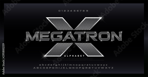 Sport Modern Steel Alphabet silver Font. Typography 3D stainless hole steel silver fonts for technology, digital, movie, sport logo design. vector illustration