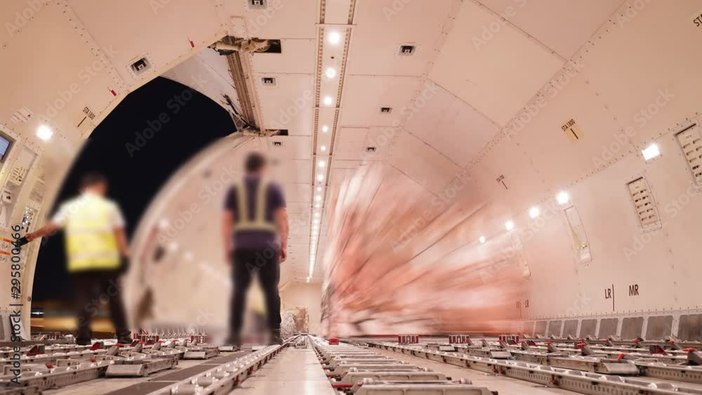 Loading air cargo freighter inside aircraft Stock Video | Adobe Stock