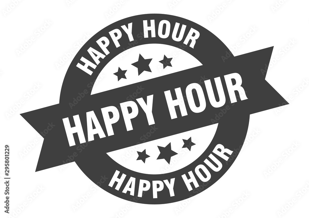 Fototapeta premium happy hour sign. happy hour black round ribbon sticker