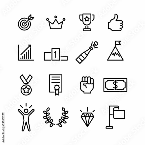 Success icon vector set. Win and achievement symbols. Reward isolated sign.