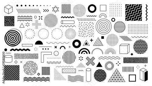 Set of 100 geometric shapes. Memphis design, retro elements for web, vintage,...
