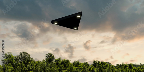 Triangular shaped ufo flying in the sky