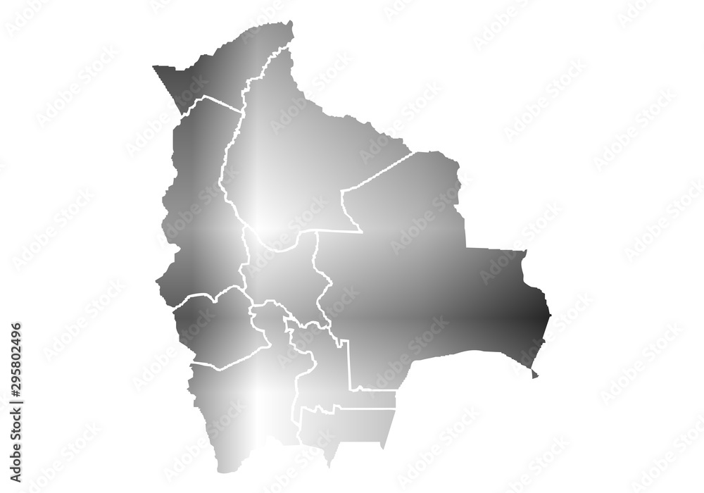 Mapa gris de Bolivia sobre fondo blanco.
