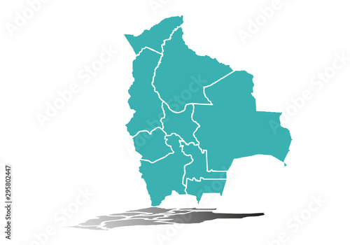 Mapa azul de Bolivia sobre fondo blanco.
