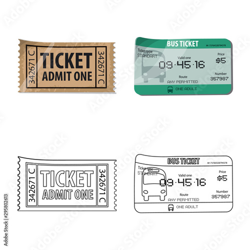 Vector illustration of ticket and admission logo. Collection of ticket and event stock symbol for web.
