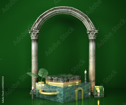 green marble podium for product presentation 3d remder image photo