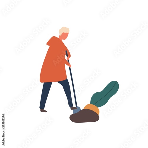 Man digging out big beet flat vector illustration