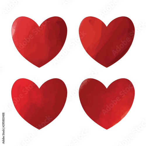 Drawn bright red hearts. Grunge elements on white background