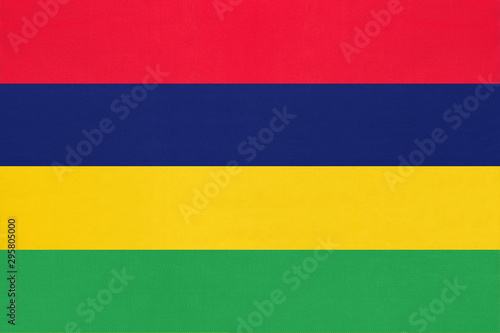 Republic of Mauritius national fabric flag, textile background. Symbol of african world country.