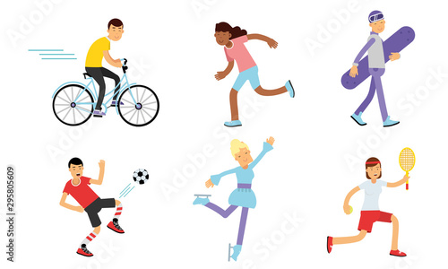 Men And Women Characters Doing Various Kinds Of Sports Vector Illustration Set Isolated On White Background