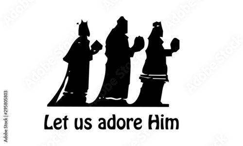 Christmas card, Let us adore Him, typography for print or use as poster, card, flyer or T shirt