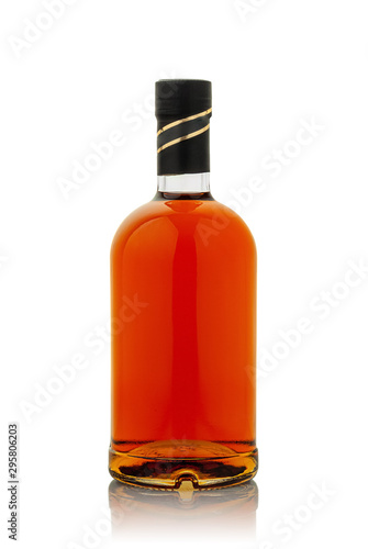 glass bottle with alcoholic beverage