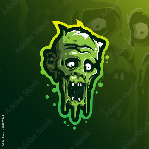 zombie mascot logo design vector with modern illustration concept style for badge, emblem and tshirt printing. angry head zombie illustration.