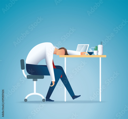 Sleeping at work. Tired business man. overworking concept vector illustration EPS10