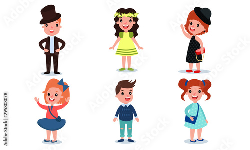 Boys and girls in stylish clothes. Vector illustration.