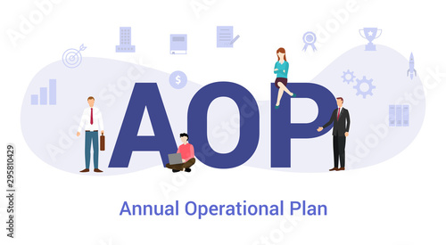 aop annual operational plan concept with big word or text and team people with modern flat style - vector