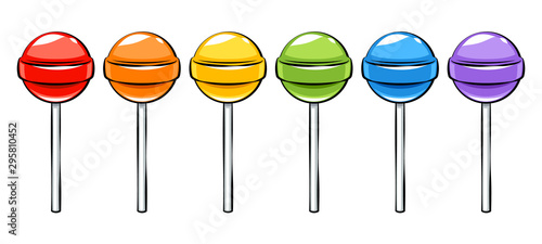 Fotografiet Colorful lollipops candies set in cartoon style.